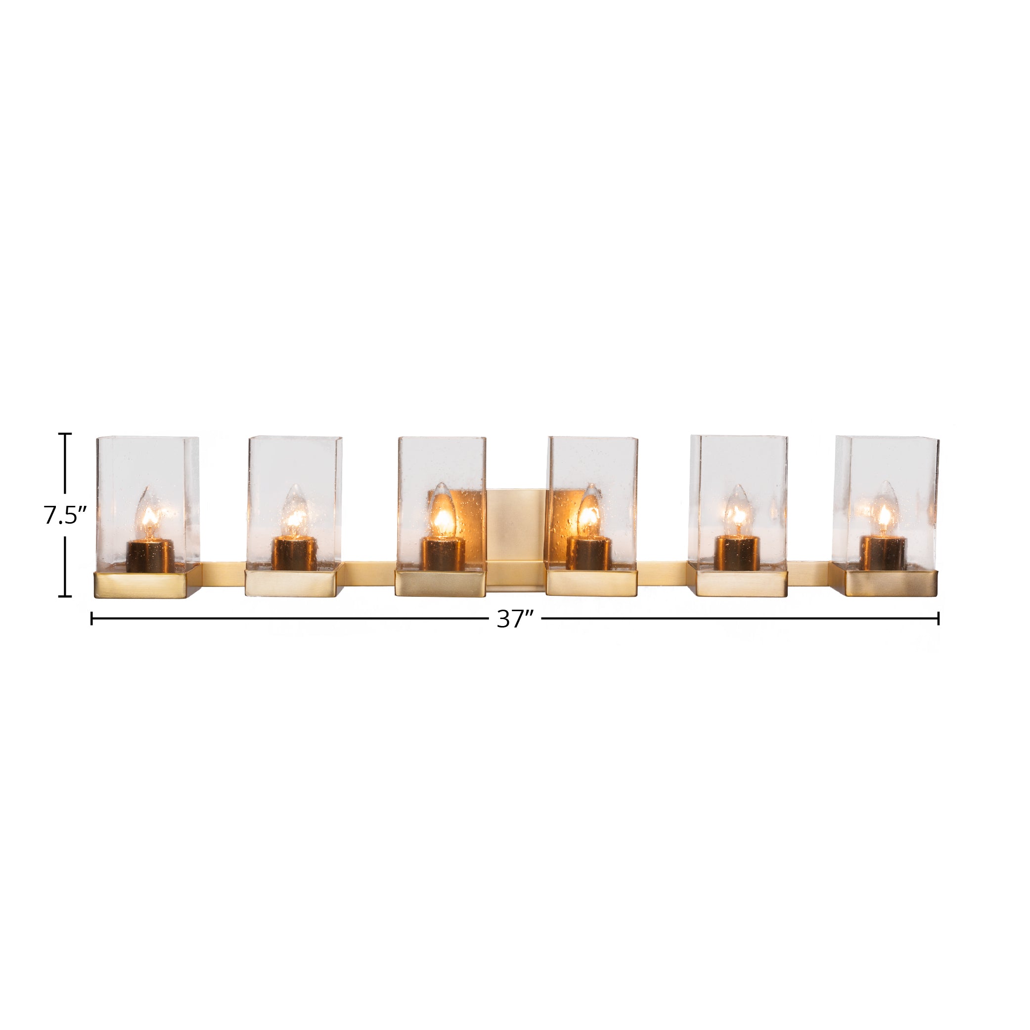 Nouvelle Six Light Bath Bar in New Age Brass with 4" Square Clear Bubble Shade