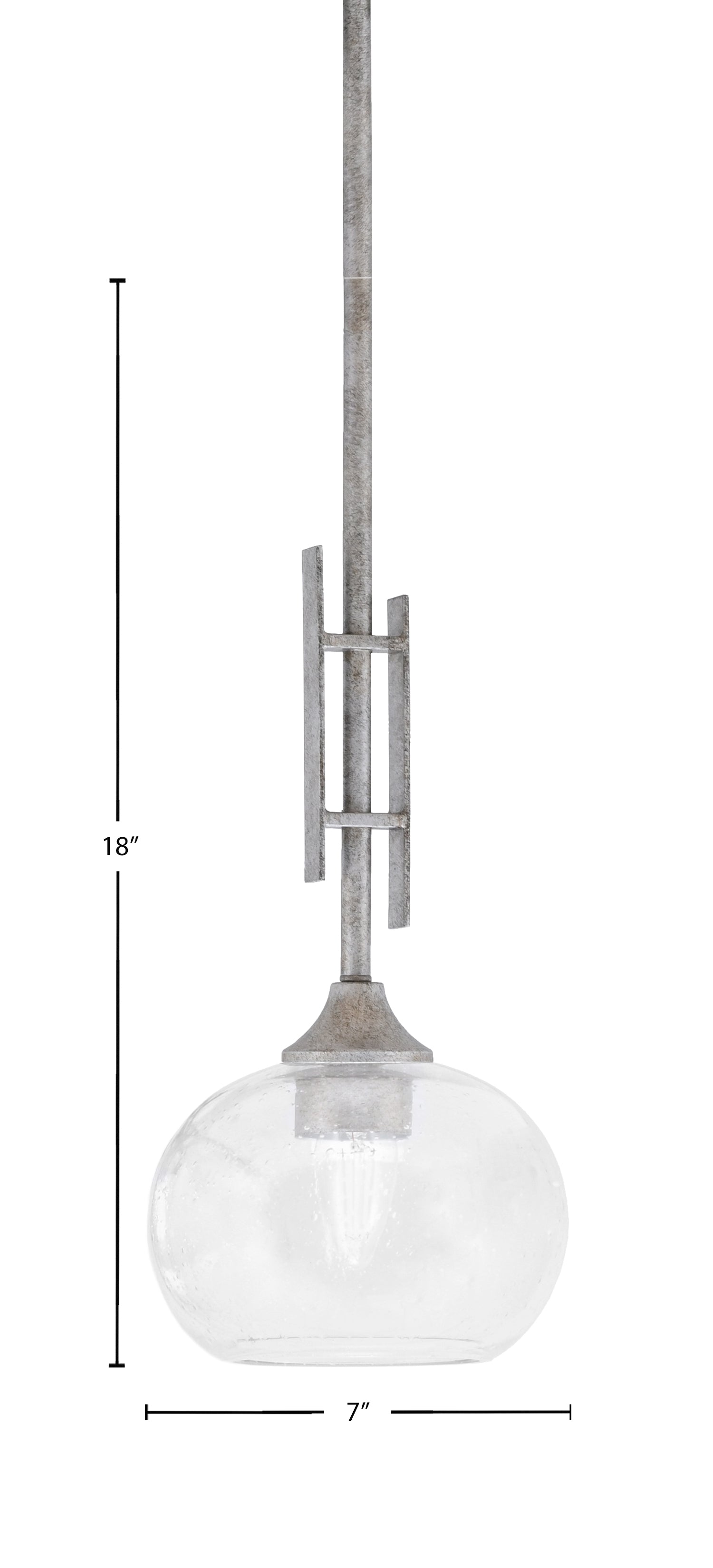 Uptowne One Light Mini Pendant in Aged Silver with 7" Clear Bubble Shade