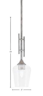 Uptowne One Light Mini Pendant in Aged Silver with 5" Clear Bubble Shade