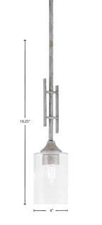 Uptowne One Light Mini Pendant in Aged Silver with 4" Clear Bubble Shade