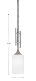 Uptowne One Light Mini Pendant in Aged Silver with 4" White Marble Shade