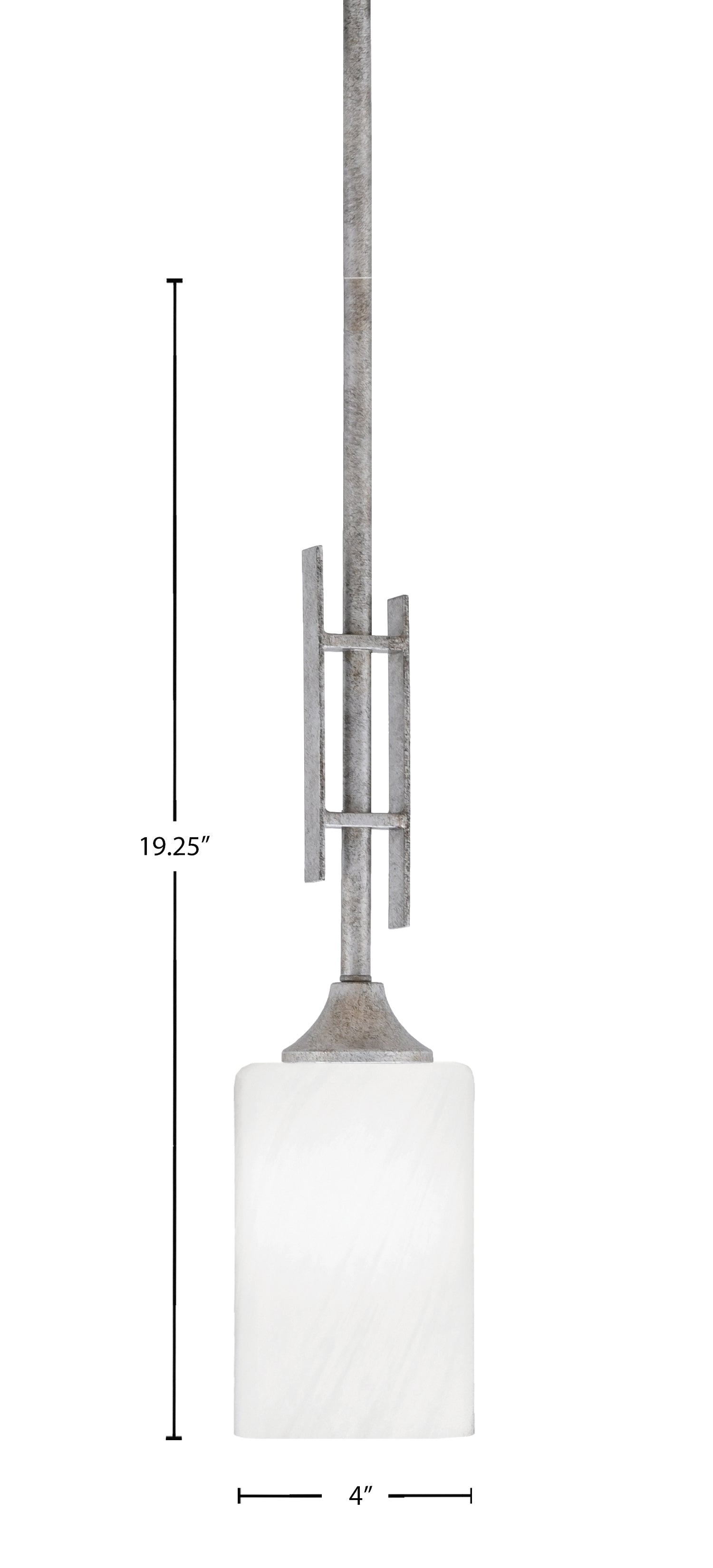 Uptowne One Light Mini Pendant in Aged Silver with 4" White Marble Shade