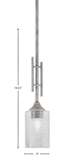 Uptowne One Light Mini Pendant in Aged Silver with 4" Smoke Bubble Shade