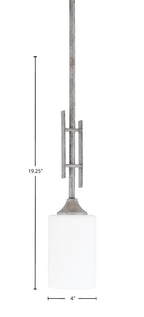 Uptowne One Light Mini Pendant in Aged Silver with 4" White Muslin Shade