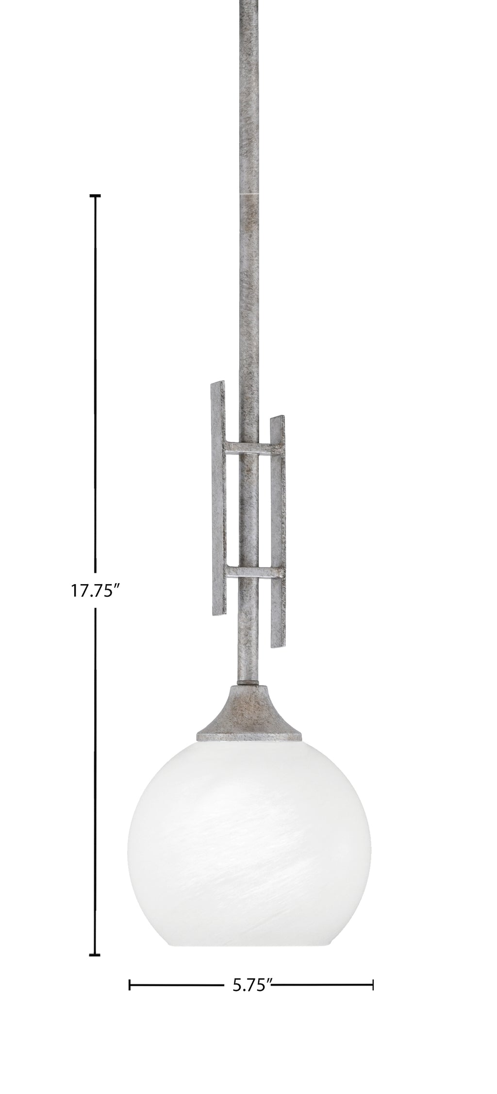 Uptowne One Light Mini Pendant in Aged Silver with 5.75" White Marble Shade