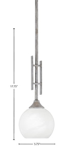Uptowne One Light Mini Pendant in Aged Silver with 5.75" White Marble Shade