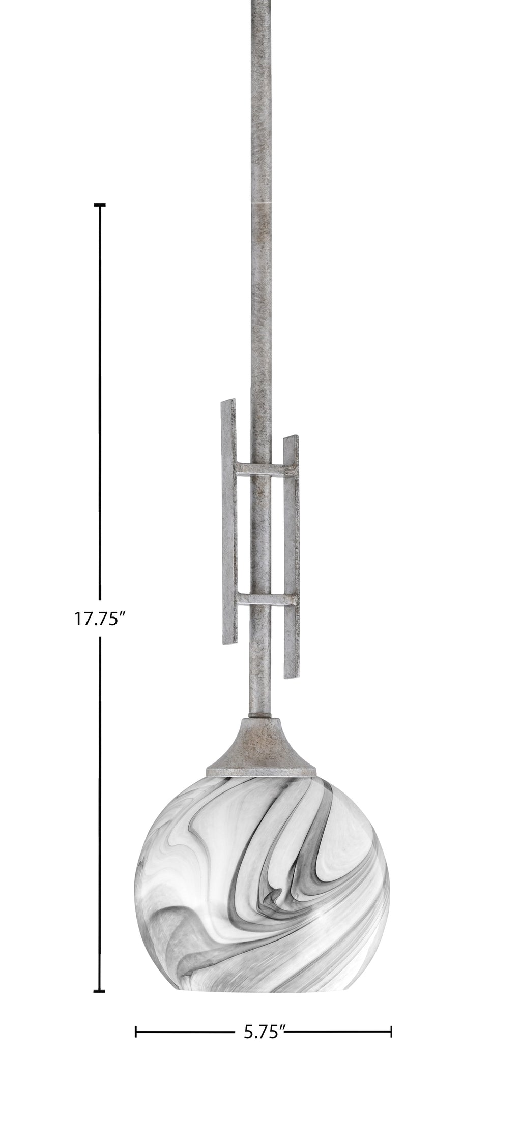 Uptowne One Light Mini Pendant in Aged Silver with 5.75" Onyx Swirl Shade