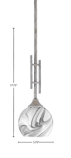 Uptowne One Light Mini Pendant in Aged Silver with 5.75" Onyx Swirl Shade