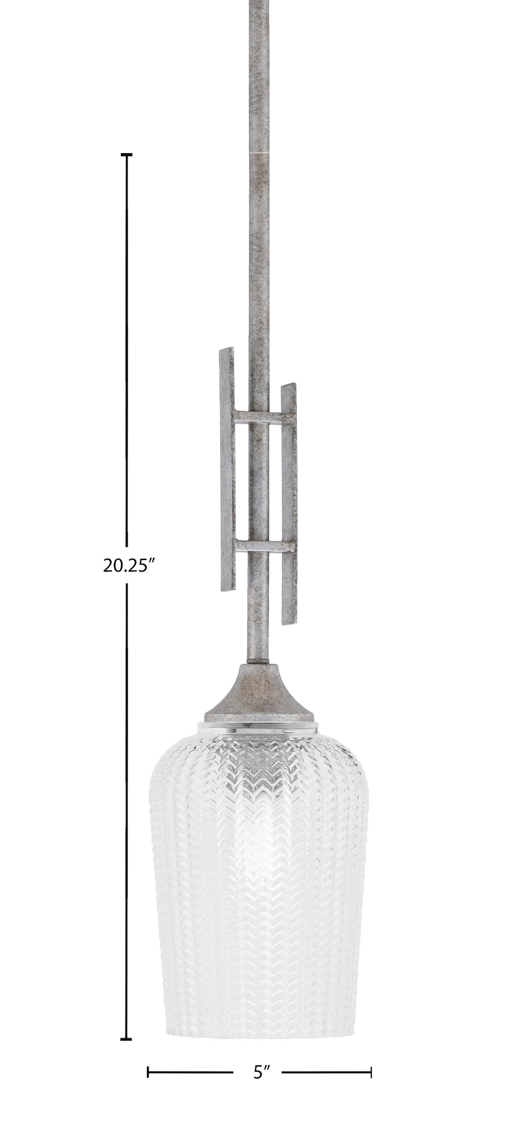 Uptowne One Light Mini Pendant in Aged Silver with 5" Clear Textured Shade