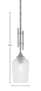 Uptowne One Light Mini Pendant in Aged Silver with 5" Clear Textured Shade