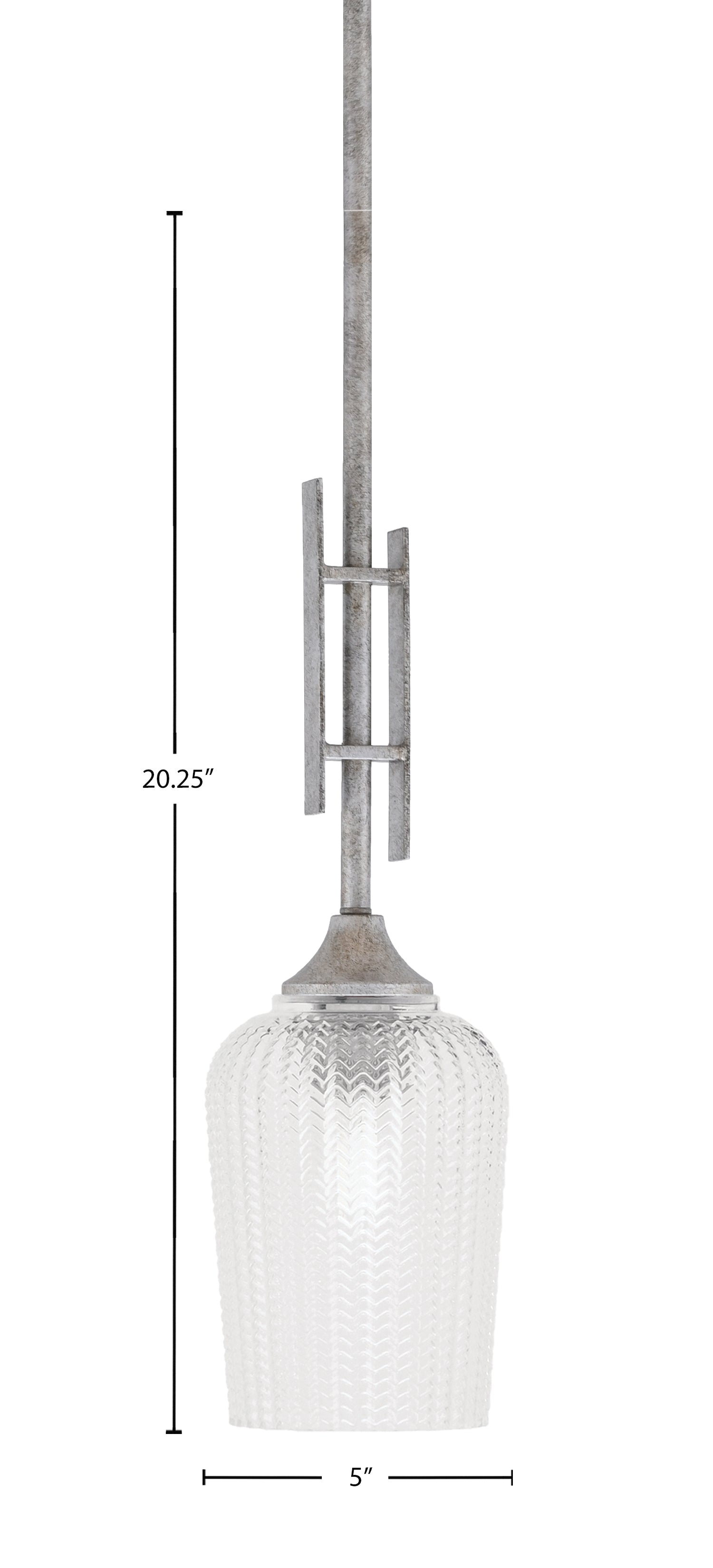 Uptowne One Light Mini Pendant in Aged Silver with 5" Clear Textured Shade
