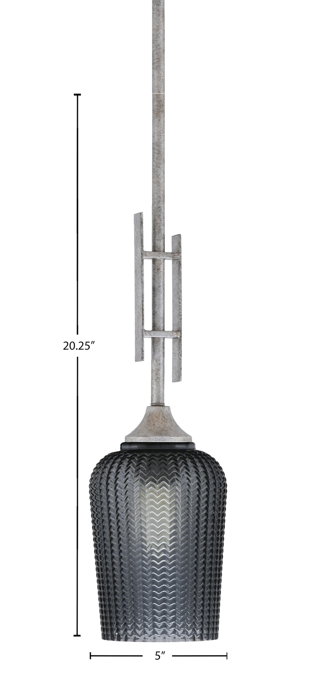 Uptowne One Light Mini Pendant in Aged Silver with 5" Smoke Textured Shade