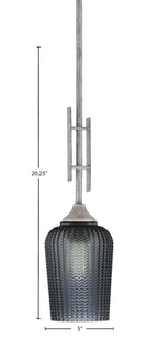 Uptowne One Light Mini Pendant in Aged Silver with 5" Smoke Textured Shade