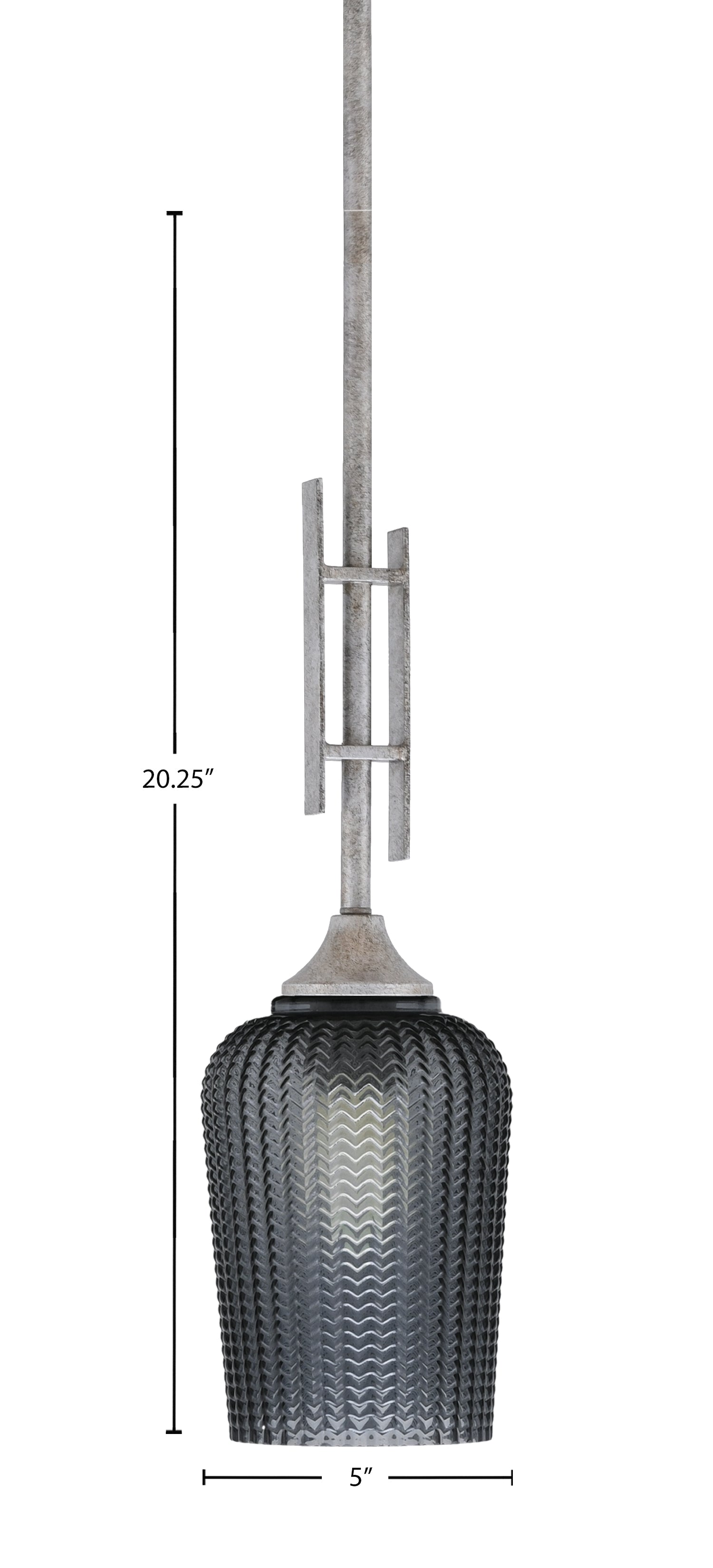 Uptowne One Light Mini Pendant in Aged Silver with 5" Smoke Textured Shade