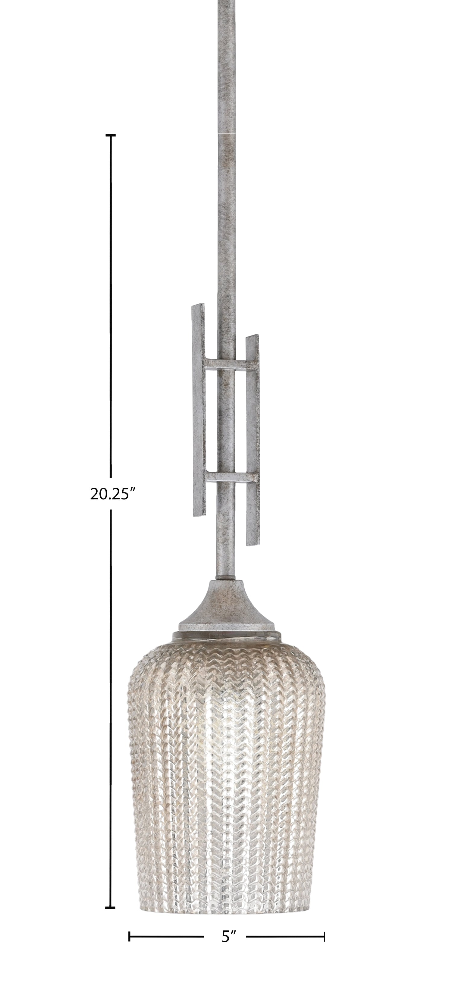 Uptowne One Light Mini Pendant in Aged Silver with 5" Silver Textured Shade