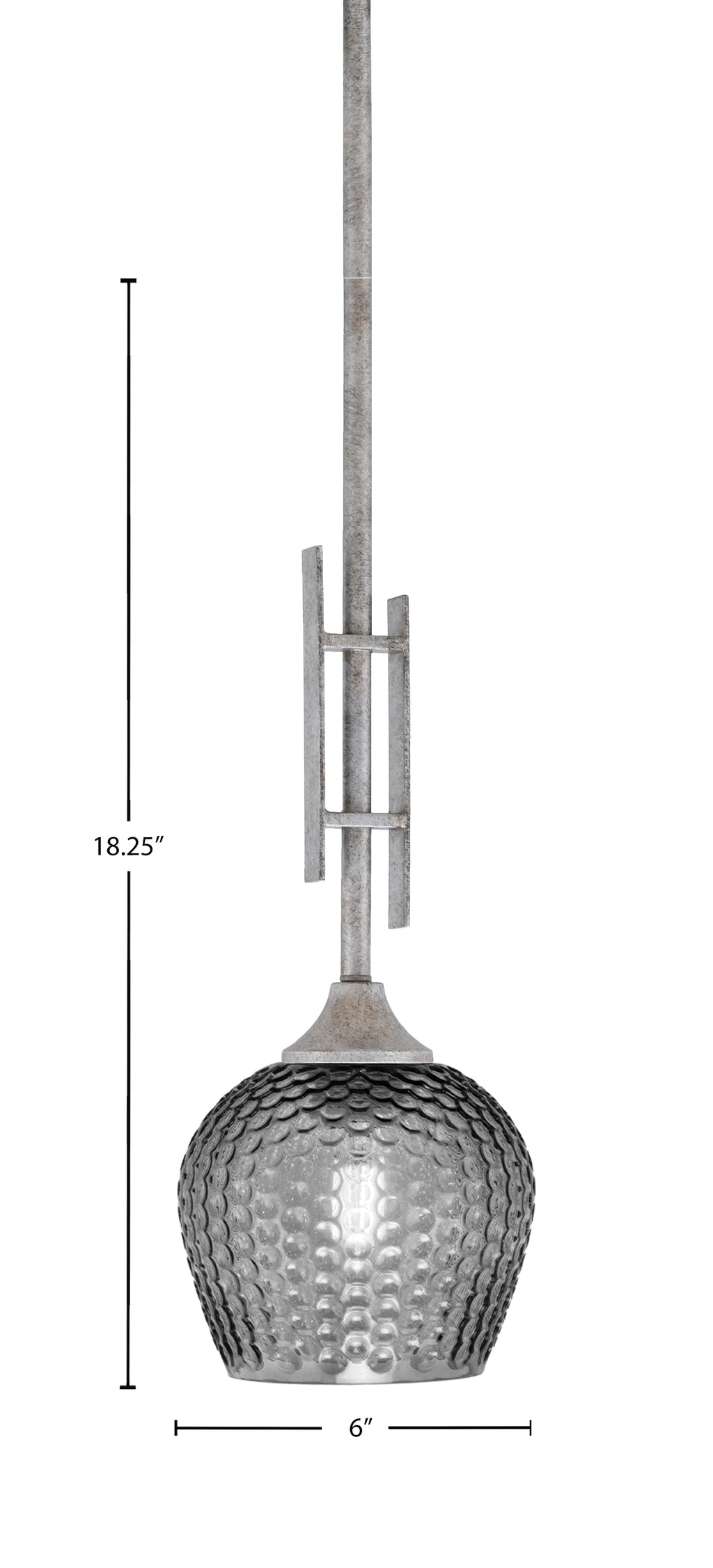Uptowne One Light Mini Pendant in Aged Silver with 6" Smoke Textured Shade