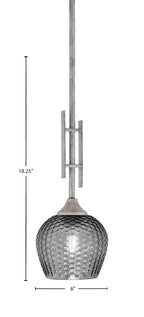 Uptowne One Light Mini Pendant in Aged Silver with 6" Smoke Textured Shade