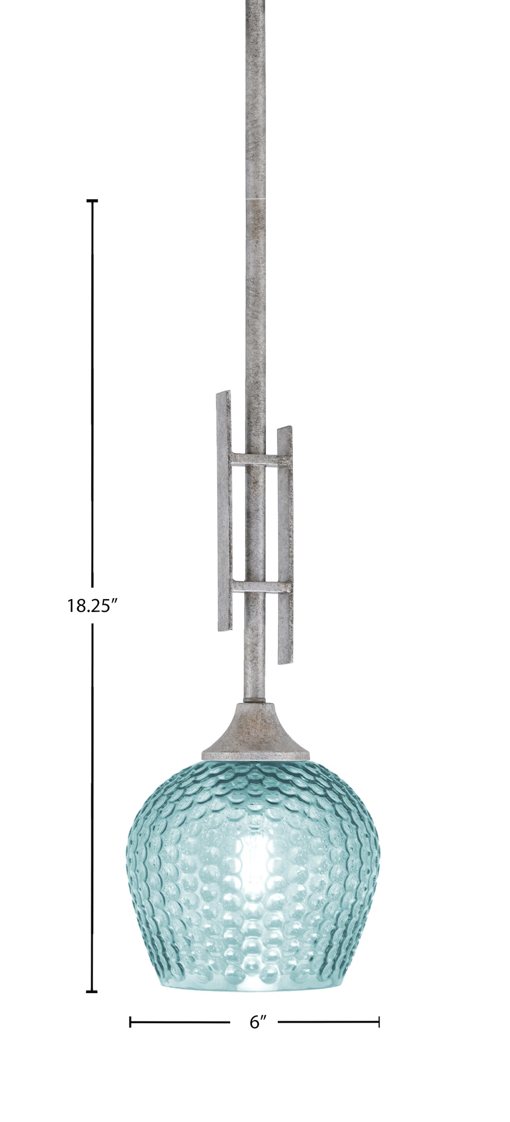 Uptowne One Light Mini Pendant in Aged Silver with 6" Turquoise Textured Shade