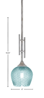 Uptowne One Light Mini Pendant in Aged Silver with 6" Turquoise Textured Shade