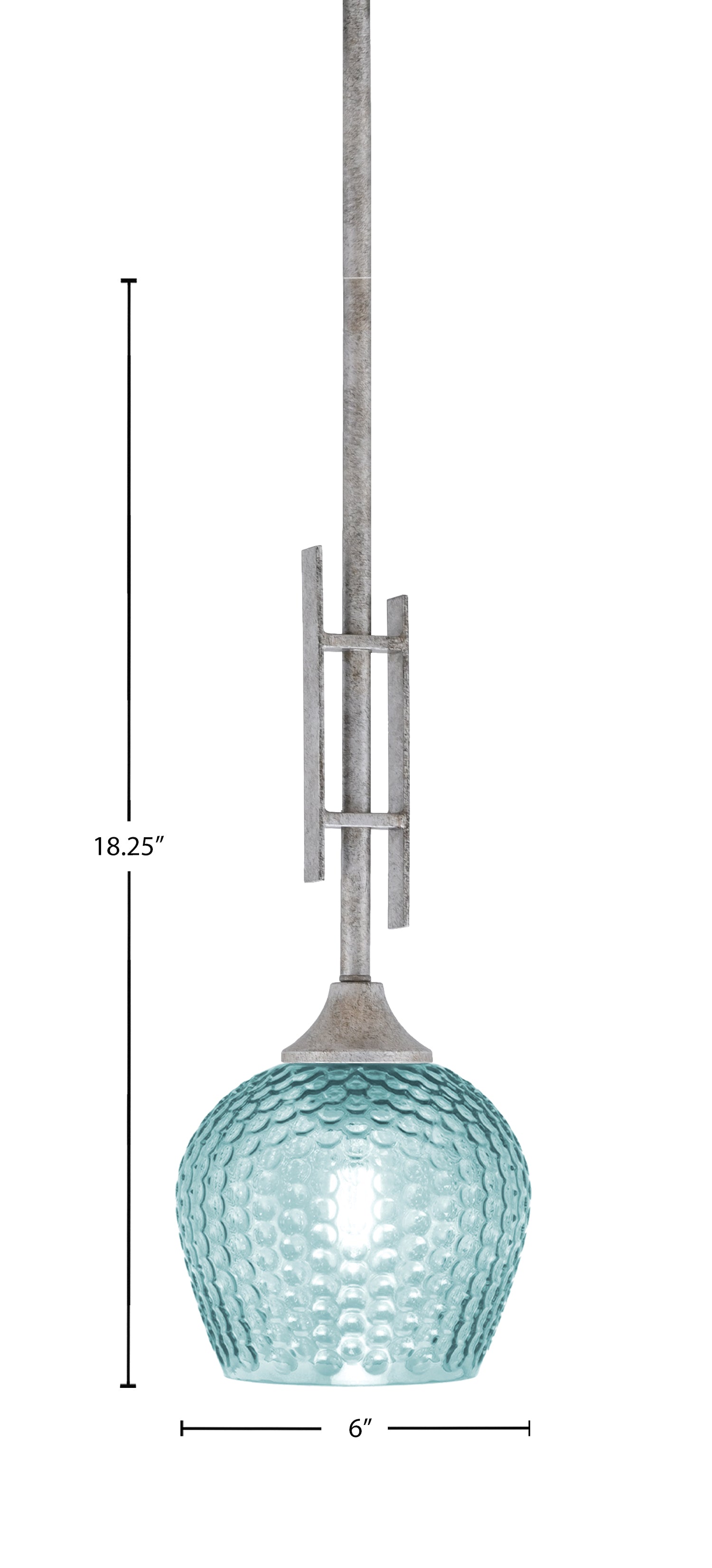 Uptowne One Light Mini Pendant in Aged Silver with 6" Turquoise Textured Shade