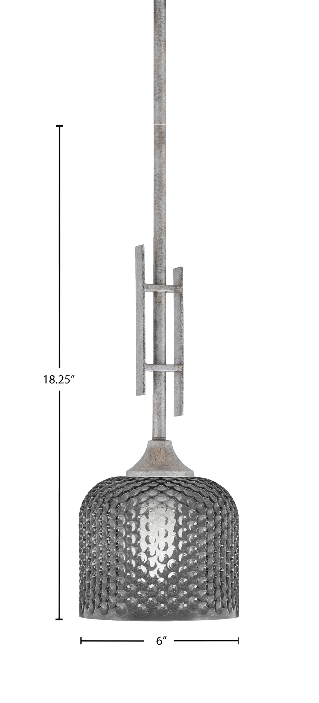 Uptowne One Light Mini Pendant in Aged Silver with 6" Smoke Textured Shade