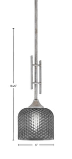 Uptowne One Light Mini Pendant in Aged Silver with 6" Smoke Textured Shade