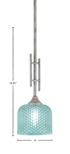 Uptowne One Light Mini Pendant in Aged Silver with 6" Turquoise Textured Shade