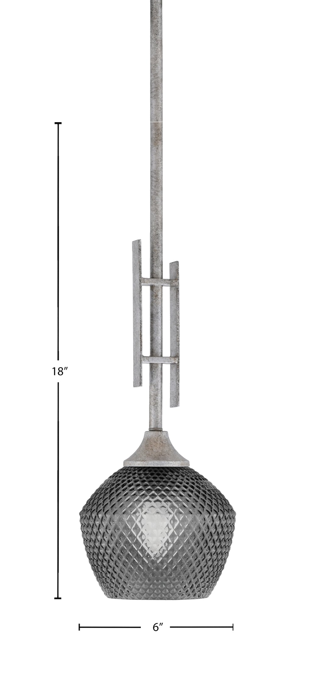 Uptowne One Light Mini Pendant in Aged Silver with 6" Smoke Textured Shade