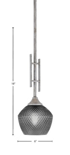 Uptowne One Light Mini Pendant in Aged Silver with 6" Smoke Textured Shade