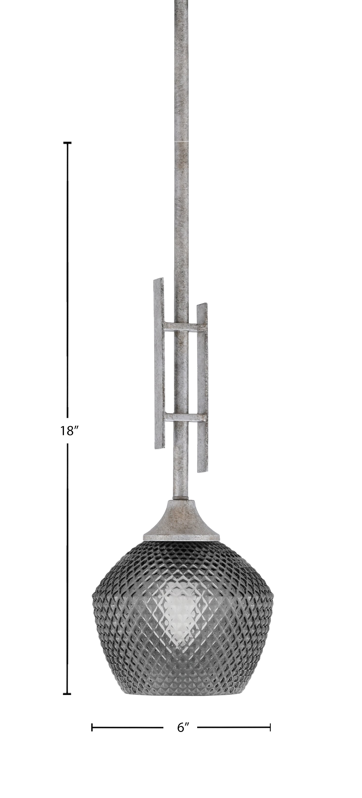 Uptowne One Light Mini Pendant in Aged Silver with 6" Smoke Textured Shade