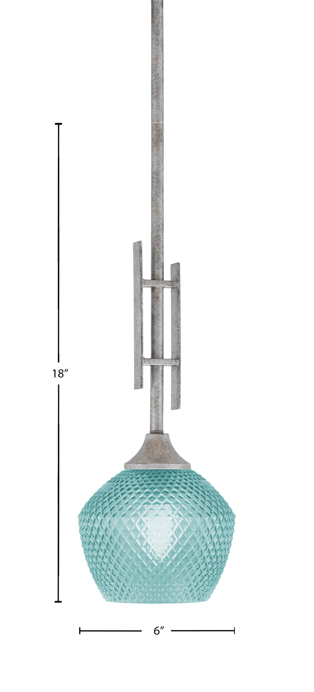 Uptowne One Light Mini Pendant in Aged Silver with 6" Turquoise Textured Shade