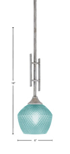 Uptowne One Light Mini Pendant in Aged Silver with 6" Turquoise Textured Shade