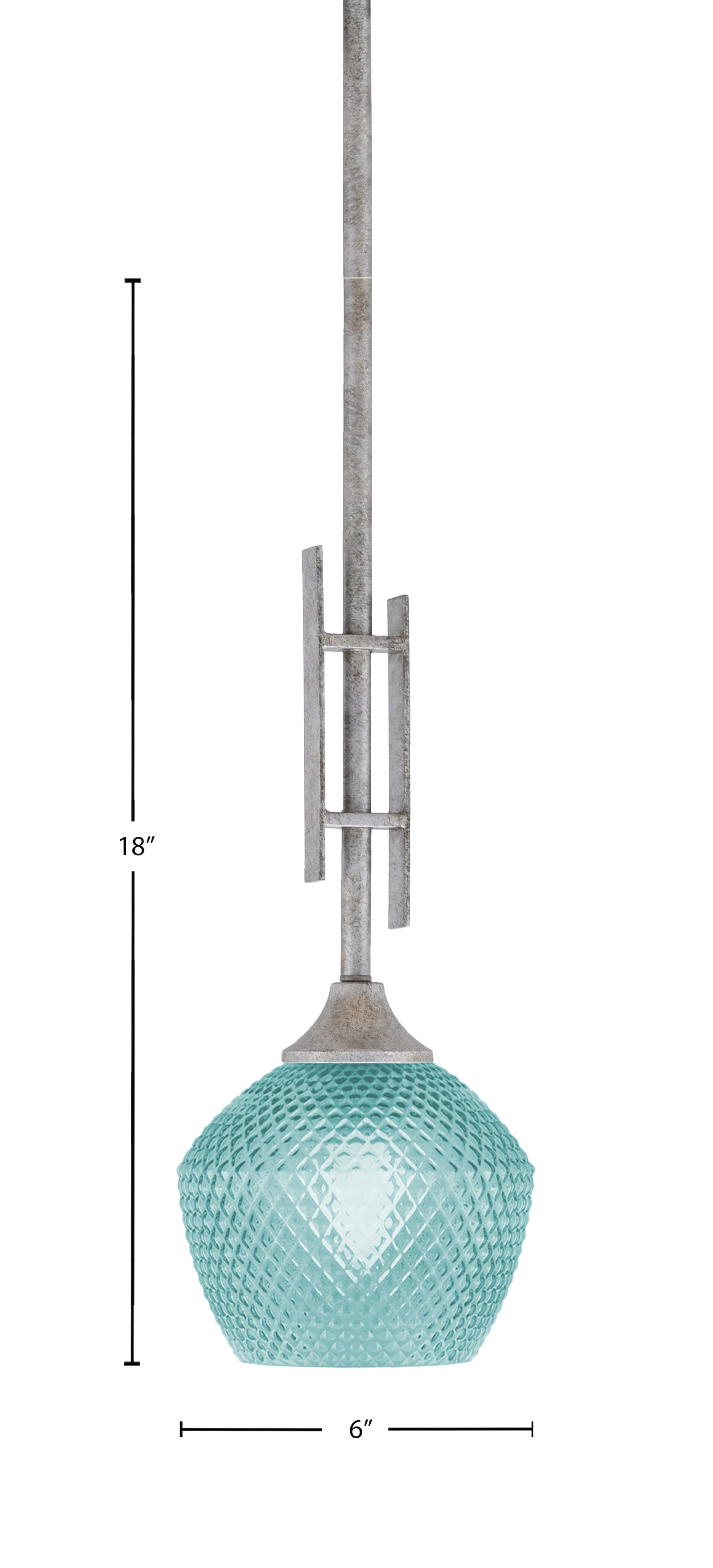 Uptowne One Light Mini Pendant in Aged Silver with 6" Turquoise Textured Shade