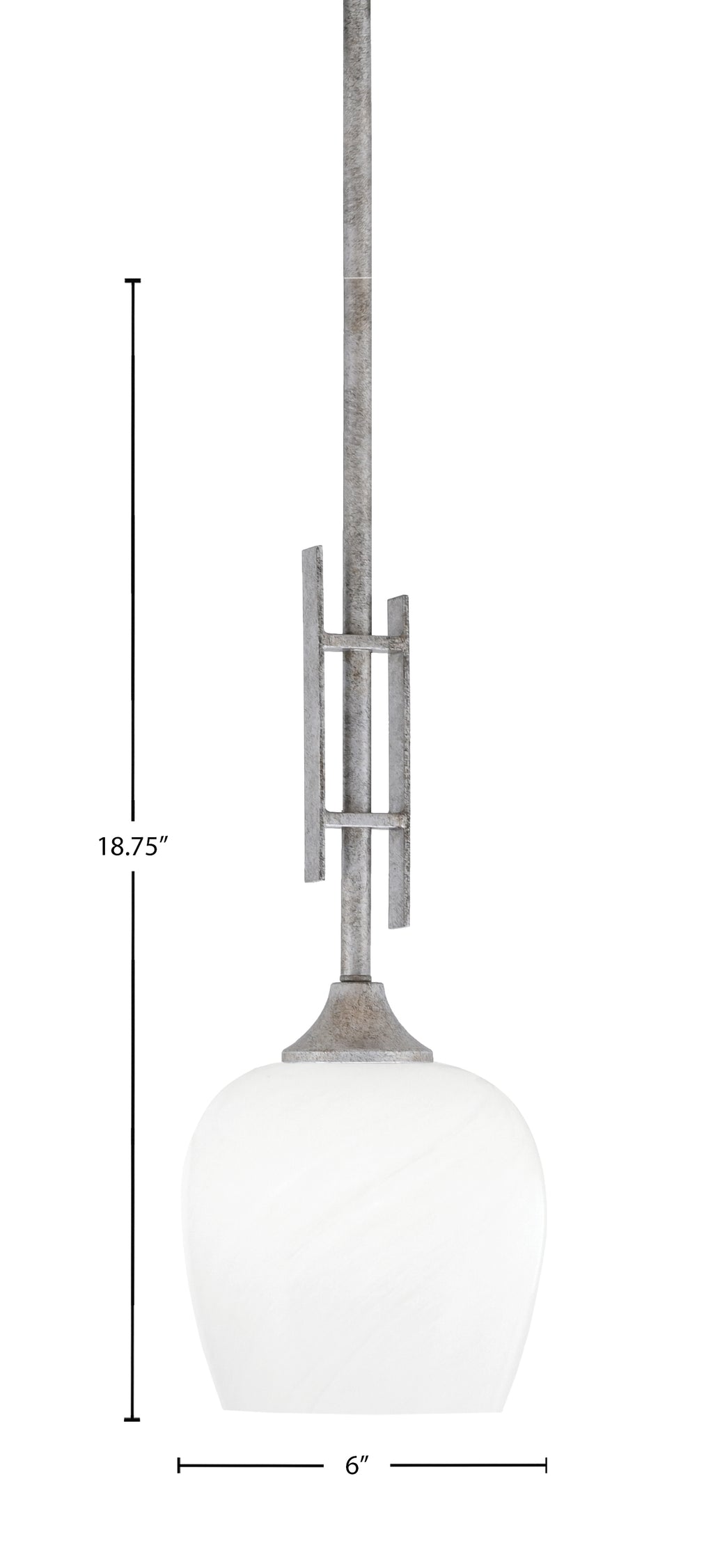 Uptowne One Light Mini Pendant in Aged Silver with 6" White Marble Shade