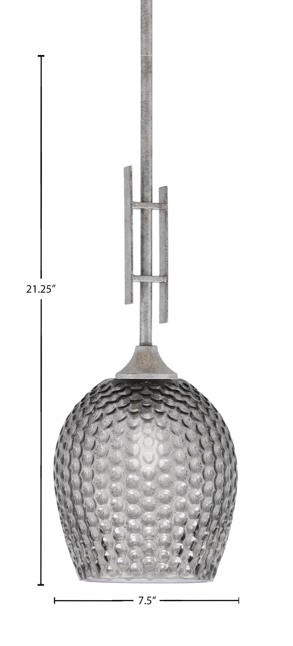 Uptowne One Light Mini Pendant in Aged Silver with 7.5" Smoke Textured Shade