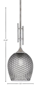 Uptowne One Light Mini Pendant in Aged Silver with 7.5" Smoke Textured Shade