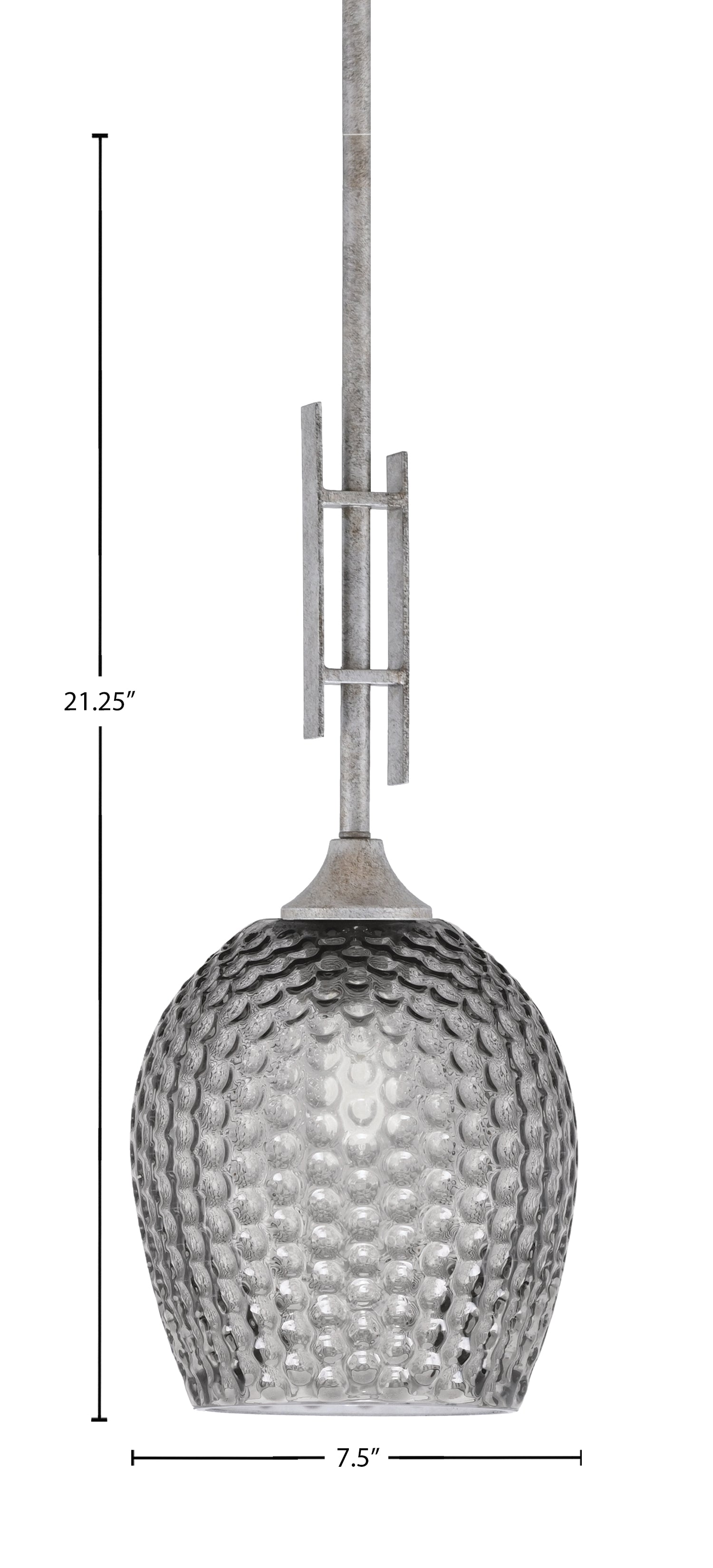 Uptowne One Light Mini Pendant in Aged Silver with 7.5" Smoke Textured Shade