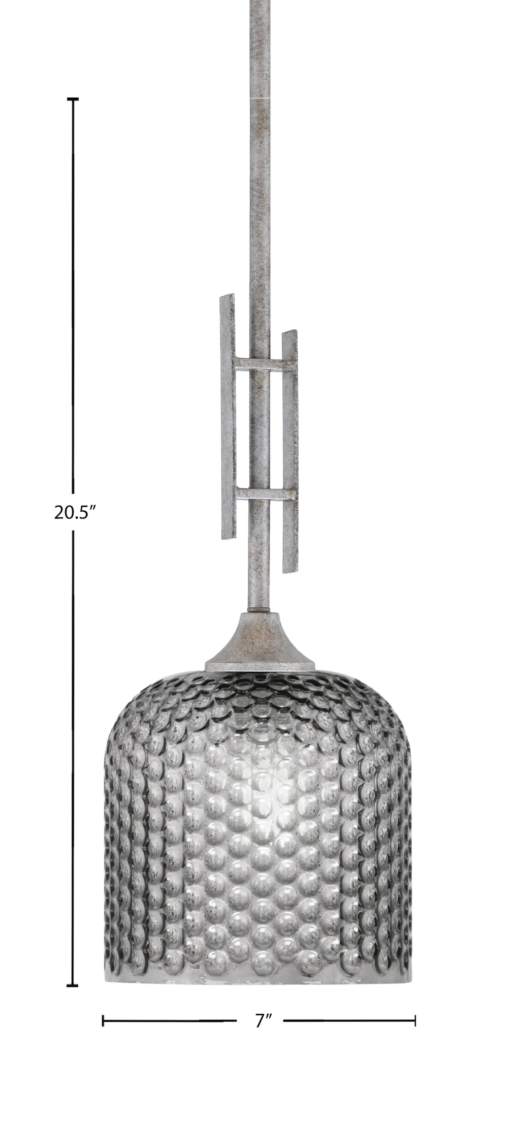 Uptowne One Light Mini Pendant in Aged Silver with 7" Smoke Textured Shade