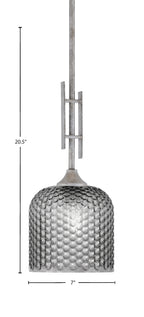 Uptowne One Light Mini Pendant in Aged Silver with 7" Smoke Textured Shade