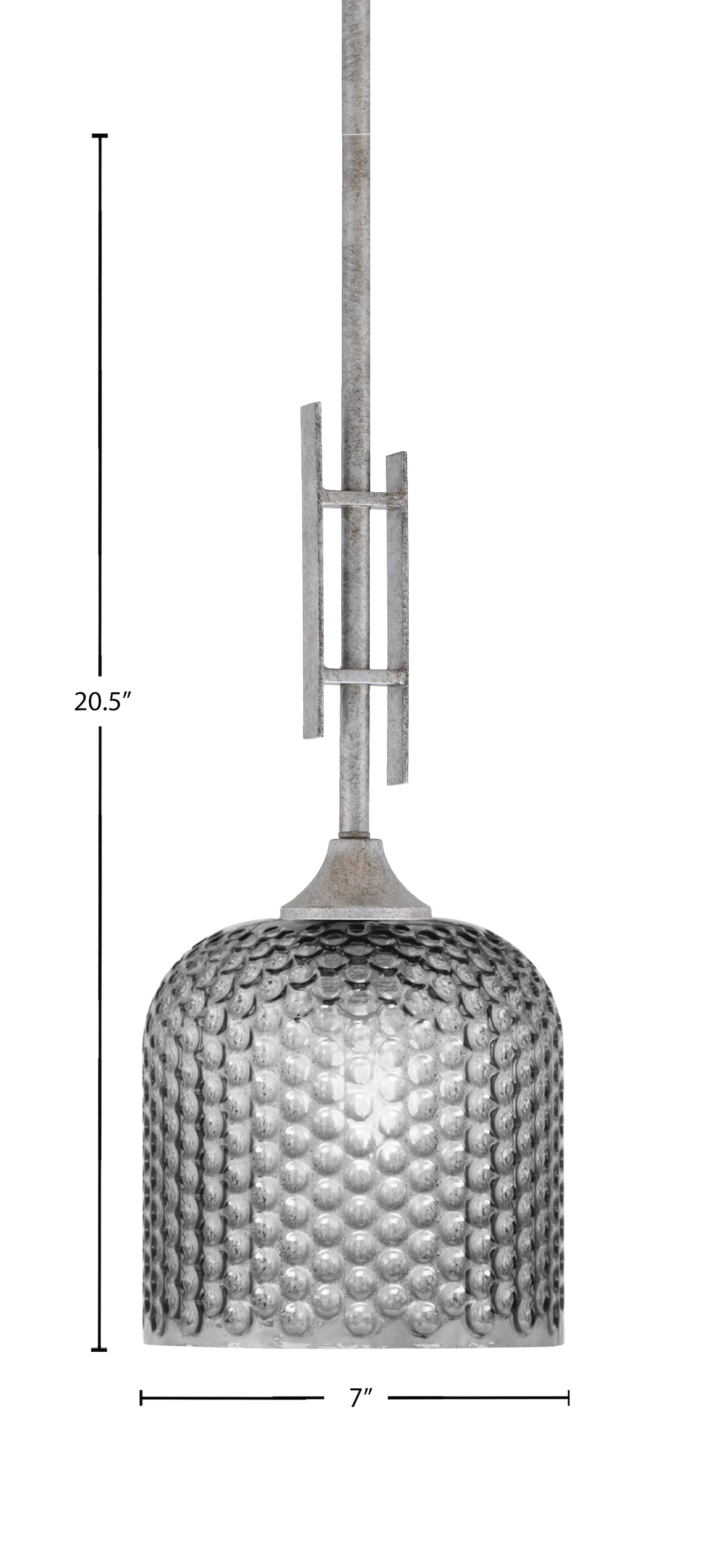 Uptowne One Light Mini Pendant in Aged Silver with 7" Smoke Textured Shade