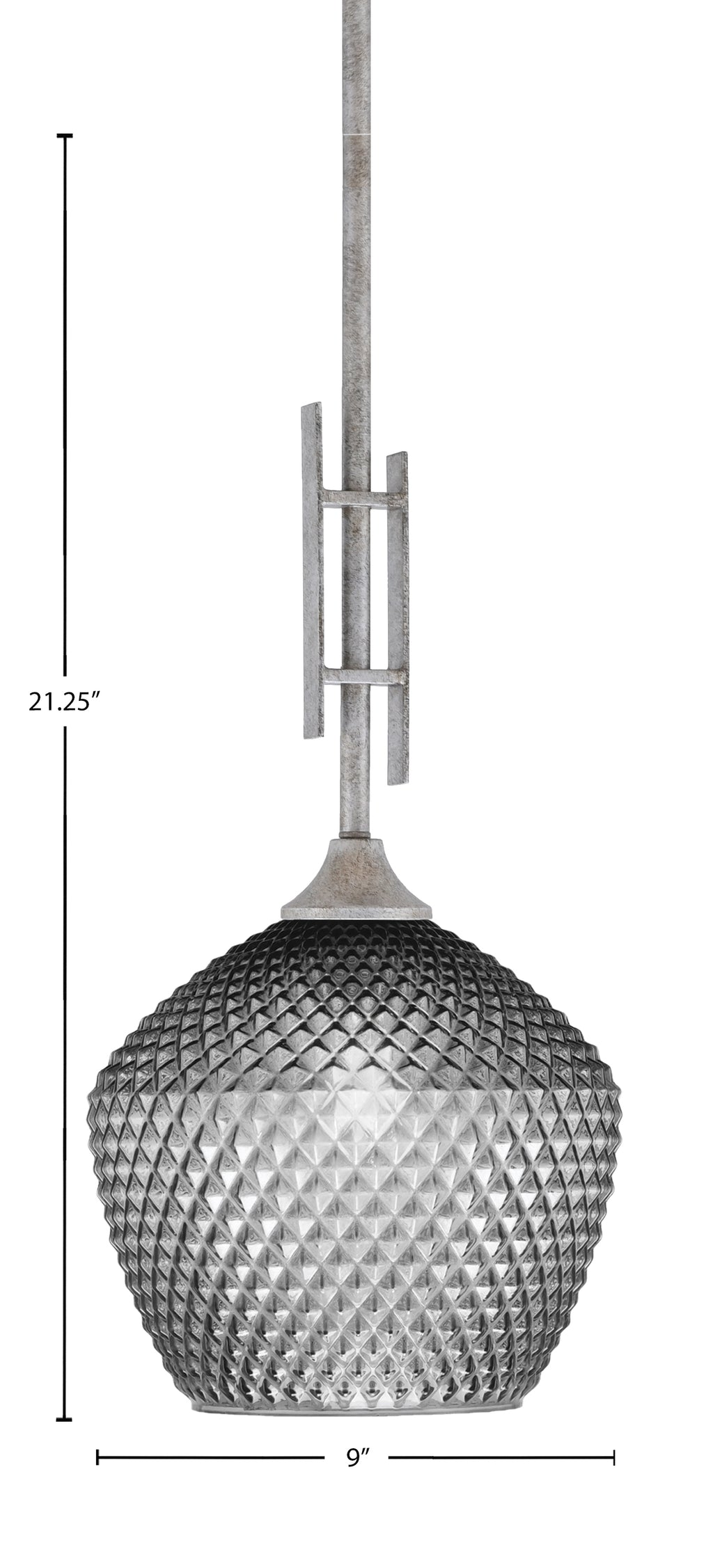 Uptowne One Light Mini Pendant in Aged Silver with 9" Smoke Textured Shade