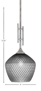 Uptowne One Light Mini Pendant in Aged Silver with 9" Smoke Textured Shade