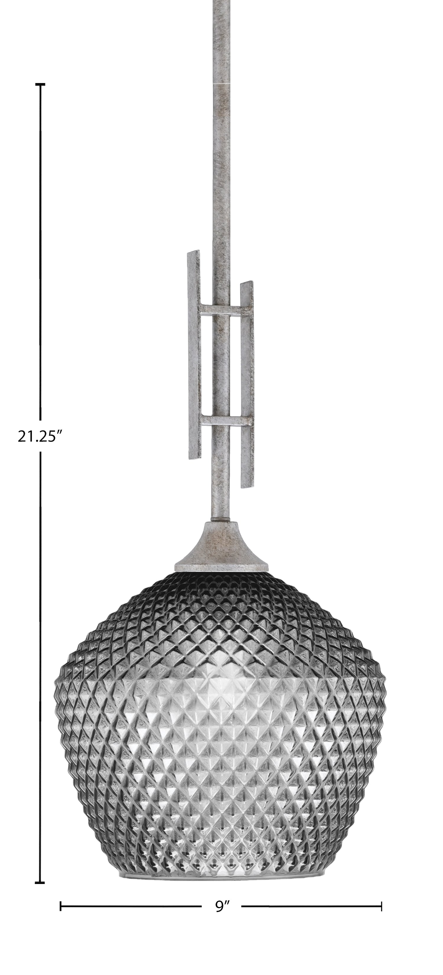 Uptowne One Light Mini Pendant in Aged Silver with 9" Smoke Textured Shade