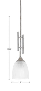 Uptowne One Light Mini Pendant in Aged Silver with 5" Clear Ribbed Shade