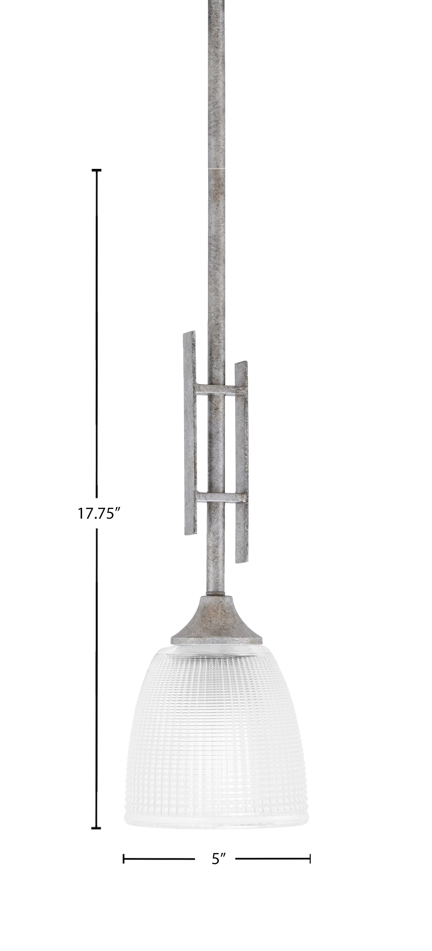 Uptowne One Light Mini Pendant in Aged Silver with 5" Clear Ribbed Shade