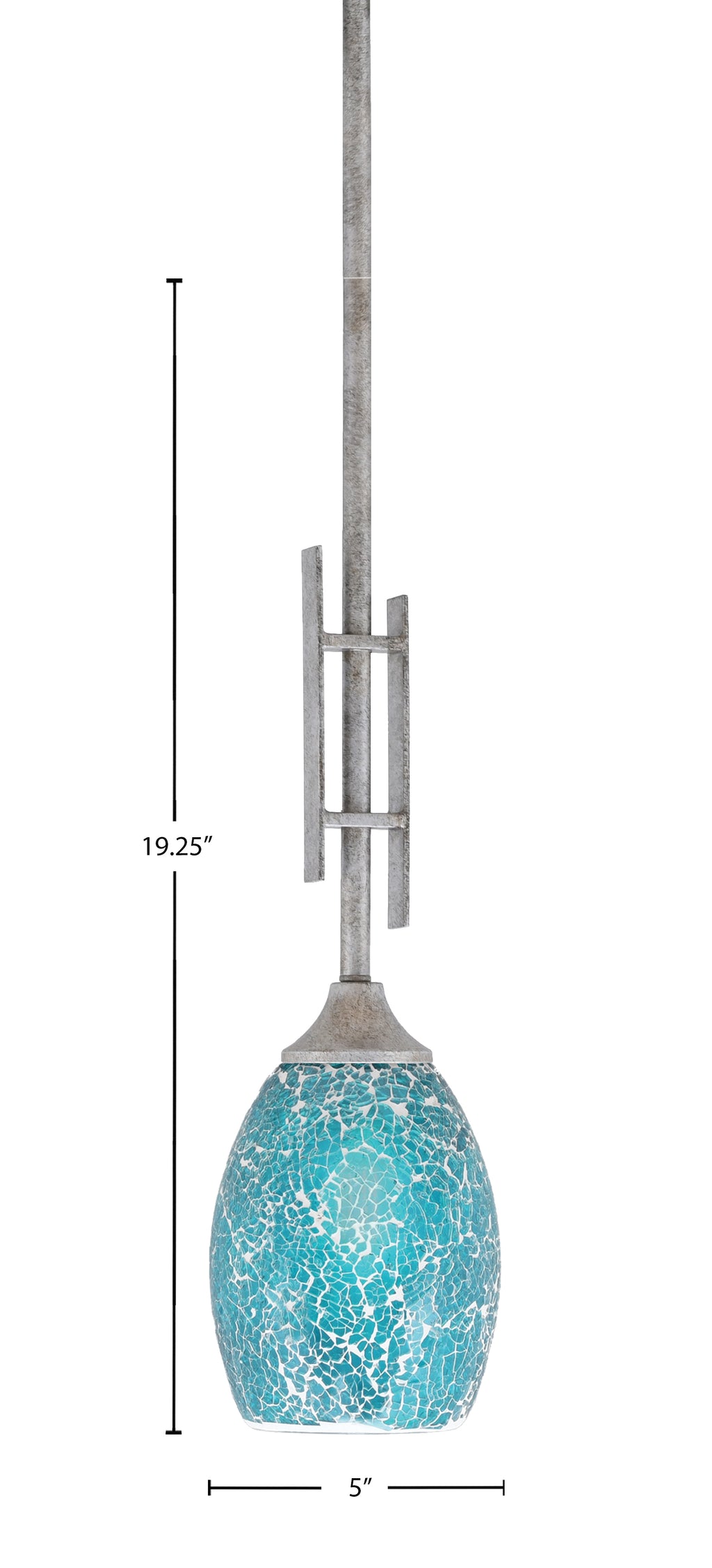 Uptowne One Light Mini Pendant in Aged Silver with 5" Turquoise Fusion Shade