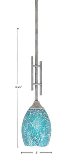 Uptowne One Light Mini Pendant in Aged Silver with 5" Turquoise Fusion Shade