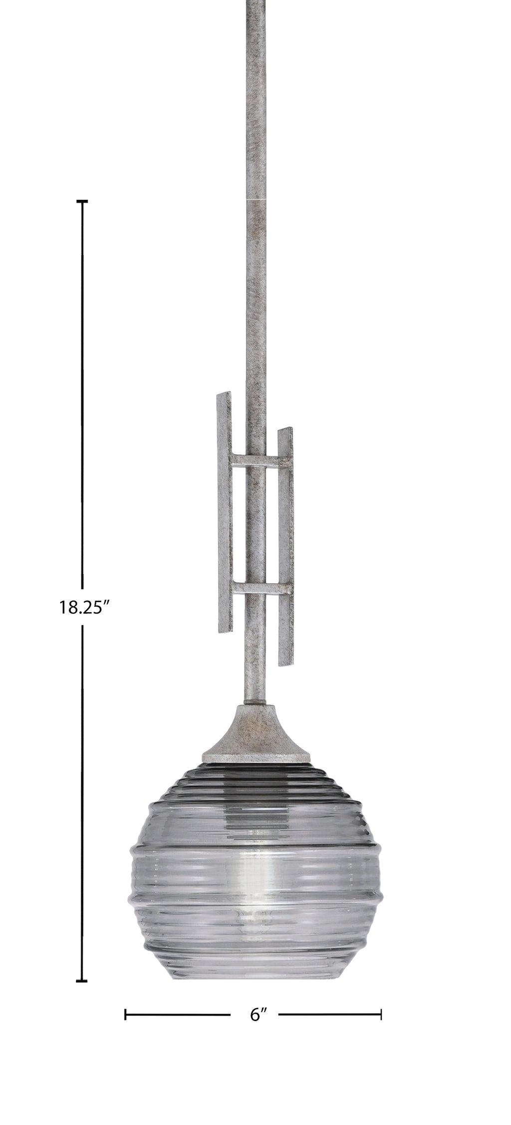 Uptowne One Light Mini Pendant in Aged Silver with 6" Smoke Ribbed Shade