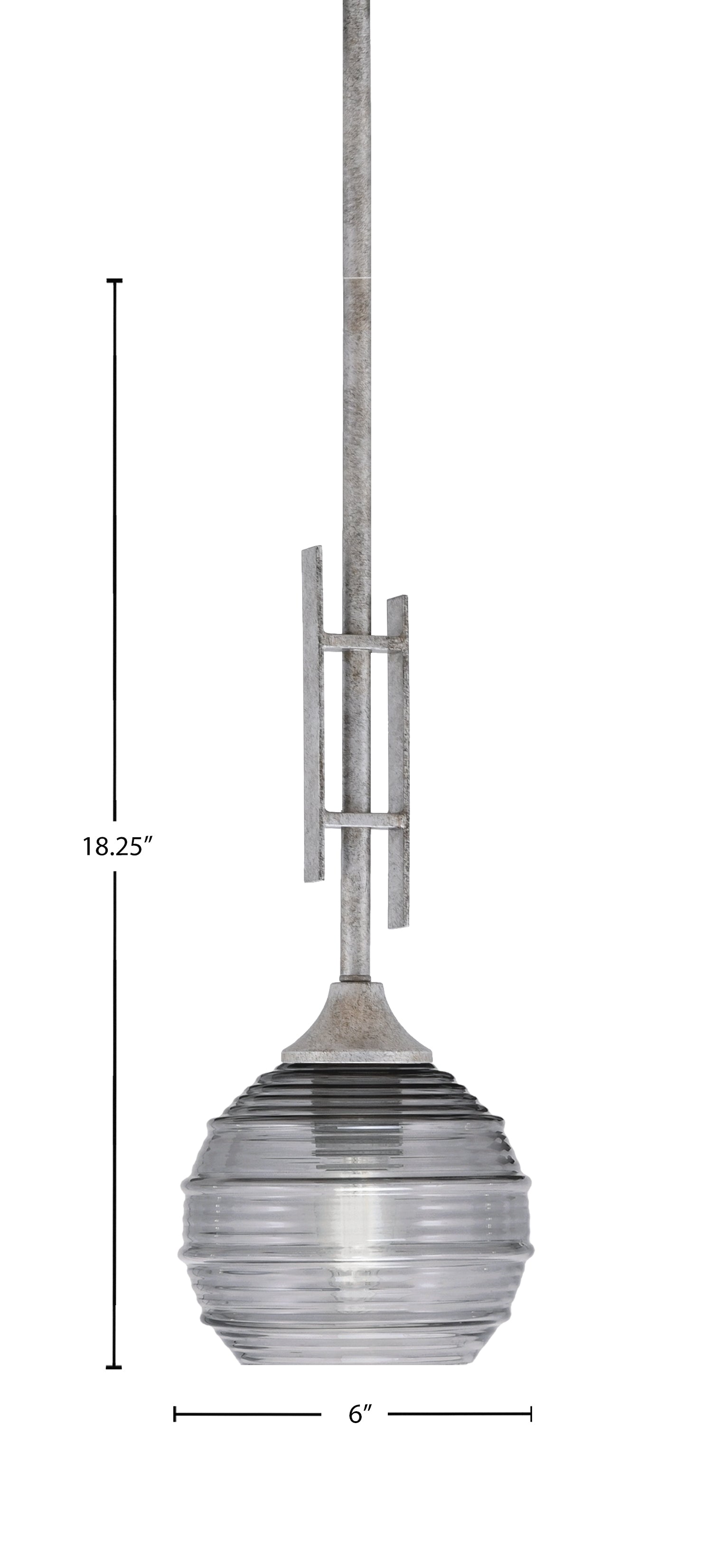 Uptowne One Light Mini Pendant in Aged Silver with 6" Smoke Ribbed Shade