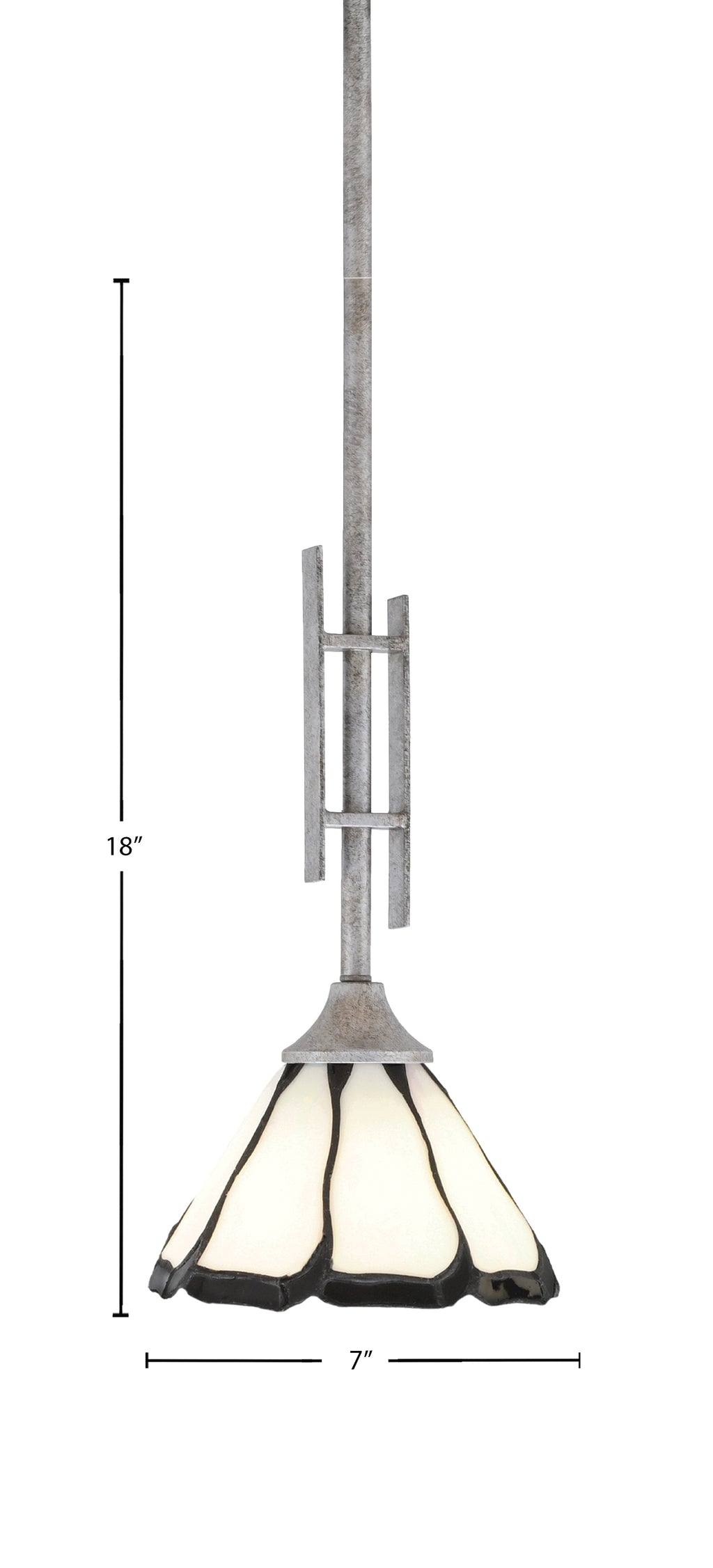 Uptowne One Light Mini Pendant in Aged Silver with 7" Pearl & Black Flair Art Glass Shade